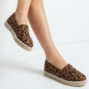 Women's Leopard Print Espadrille Platform Slip-On‎ Flats Jute Sole Casual  9 NEW